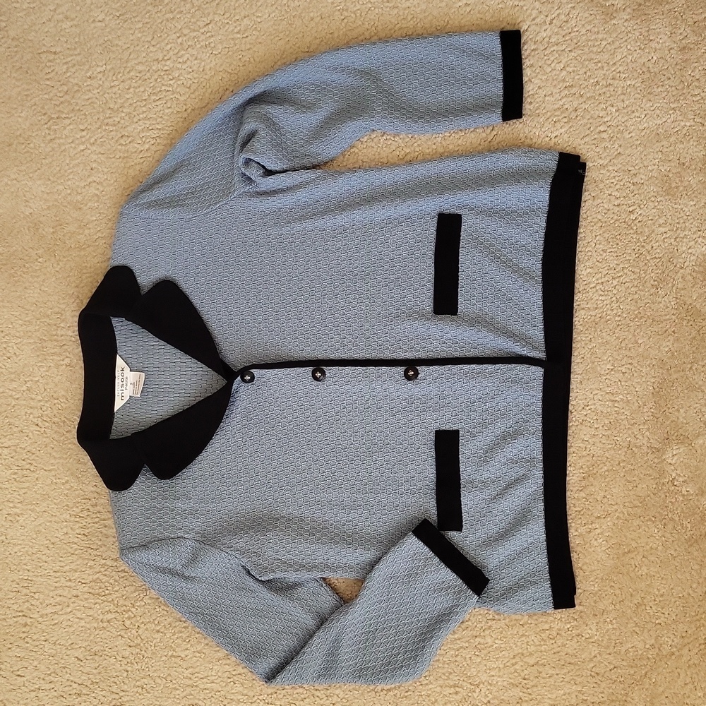 Exclusively Misook Petite Blazer Cardigan Button Knit Blue Black Acrylic Small